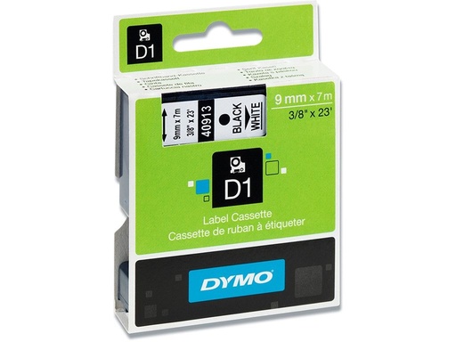 Dymo, tape, 9mm, sort/hvid, 40913, (1 rulle.)