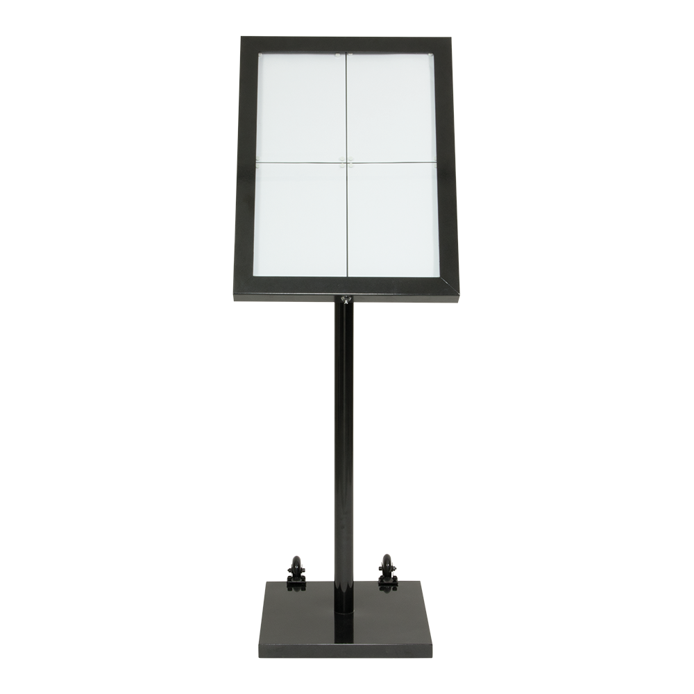 LED Lys-display med stander, Securit, "Black Star", inkl. strømkabel, 4xA4, 138x50x40 cm, lakeret stål, sort, (1 stk.) 