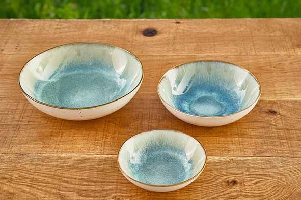 Skål, rund, Ø24,5x7,5cm, grøn/beige, stentøj, COBALT, (2 stk.)