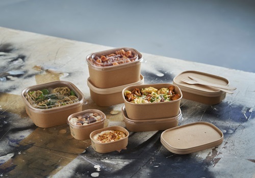 Salatbakke, 500 ml, 17,2x12x4,1cm, rekt, ubleget brun pap, m/ PP coatning 500ml, tilhørende 10612 & 11208, 300 stk.