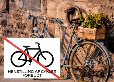 Forbudsskilt, "Henstilling af cykler forbudt" 18x13 cm,  aluminium, hvid/rød, (1 stk.)