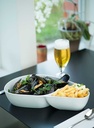 Moules frites tallerken, 2 rum, hvid, porcelæn, (1 stk.)