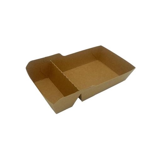 Pommes Frites Bakke, 2-rums, 19/16x10,5/8,5x4,5/3,5cm, pap/PE, brun, (480 stk.)
