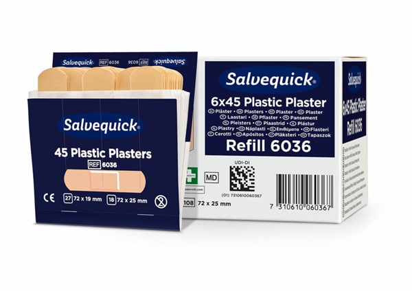 Plaster, refills, Salvequick, 6036, (6 pakker med 45stk. hver)