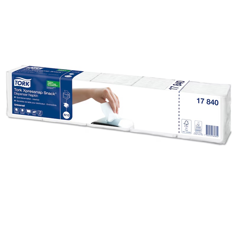 Dispenserserviet, Xpressnap, Snack, hvid, 21,60x21,6cm, 1-lag, universal, N10, 17840, Tork, (1125 stk.)