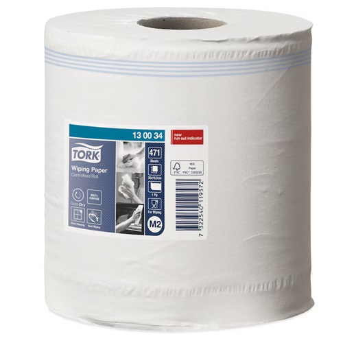 Aftørringspapir, 1-lags, hvid, 165m, Tork Premium M2, 130034, (6 Stk.)