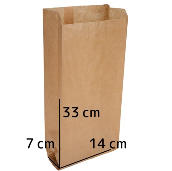 Brødpose, 33x7x14cm, 35 g/m2, brun, papir, med sidefals, lille, engangs, (1000 stk.)