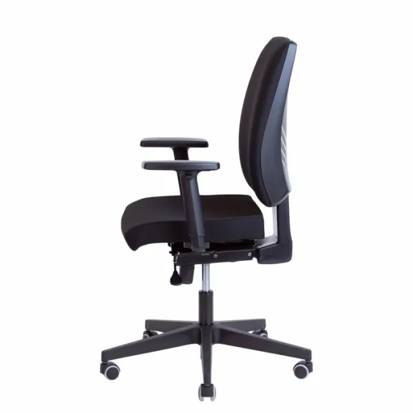 Bred kontorstol i stof, vippefunktion, ryghøjdejustering, Sprint, sort, ekskl. armlæn, (1 stk.)