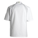 Unisex kokke-/tjenerjakke, hvid m. grå flatlock, 65/35% rPES/CO, Kentaur, fra 2XS til 2XL (1 stk.)