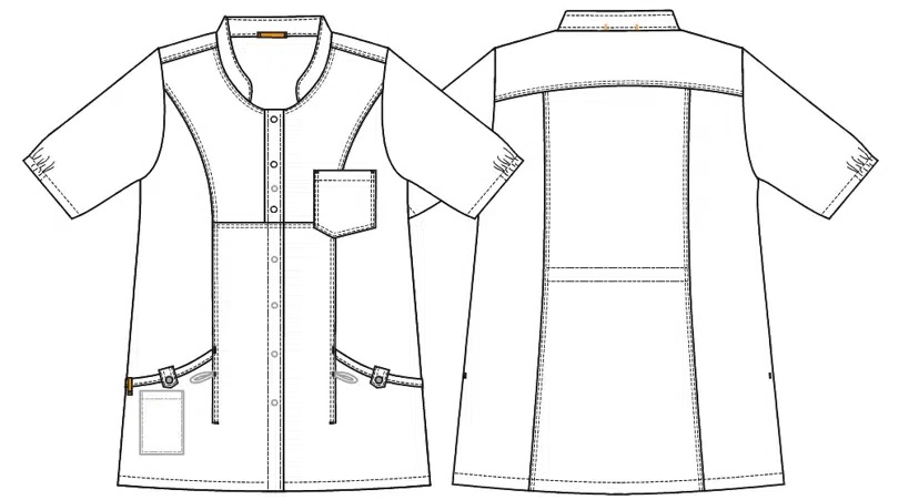 Dame tunika, blå/hvid strib, 60/40% CO/PES, Kentaur, fra XS til 2XL (1 stk.)