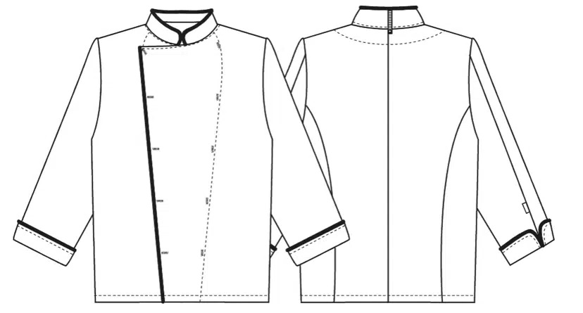 Kokkejakke med piping, hvid m. bordeaux pipe, 65/35% PES/CO, Kentaur, fra XS til 2XL (1 stk.)