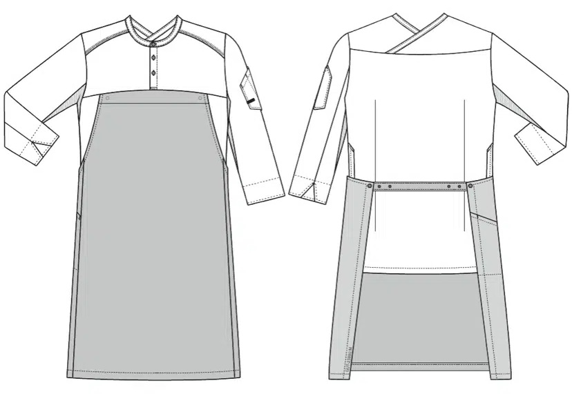 Hybrid kokkejakke med TENCEL, hvid m. dark rock, 50/50% CLY/PES, Kentaur, fra XS til 2XL (1 stk.)
