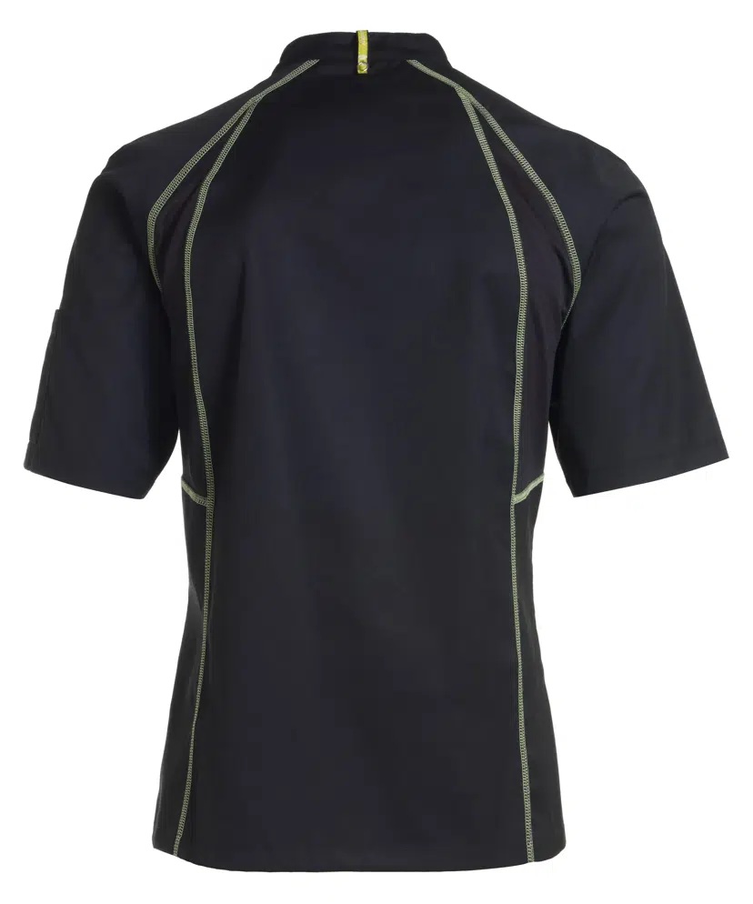 Unisex kokke-/tjenerjakke, sort m. lime flatlock, 65/35% rPES/CO, Kentaur, fra 2XS til 2XL (1 stk.)
