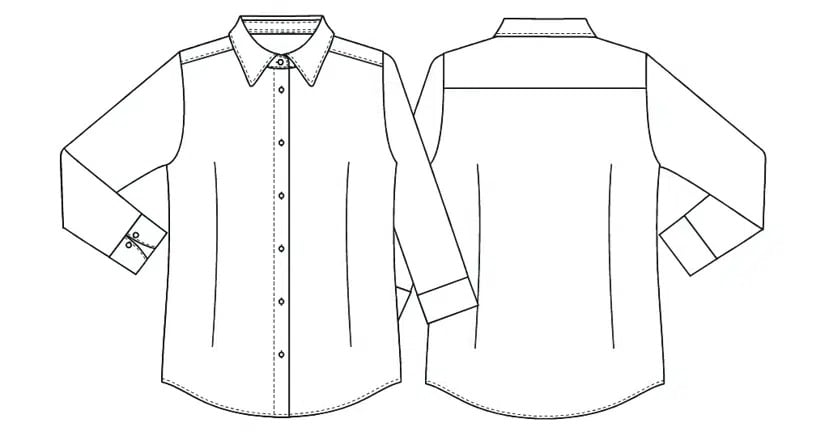 Dameskjorte 7/8 ærmer, sort, 65/35% PES/CO, Kentaur, fra XS til 2XL (1 stk.)