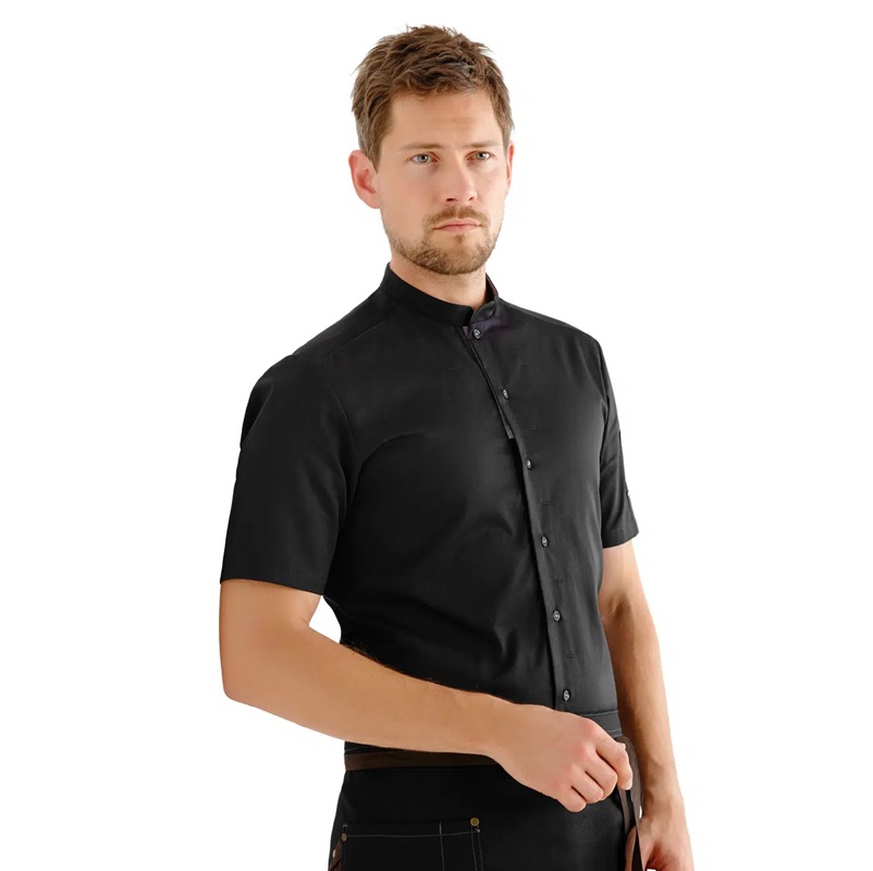 Kokke-/service skjorte k/arm, sort, 65/35% rPES/CO, Kentaur, XS til 2XL (1 stk.)