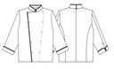Kokkejakke med piping, hvid m. sort piping, 65/35% PES/CO, Kentaur, fra XS til 2XL (1 stk.)