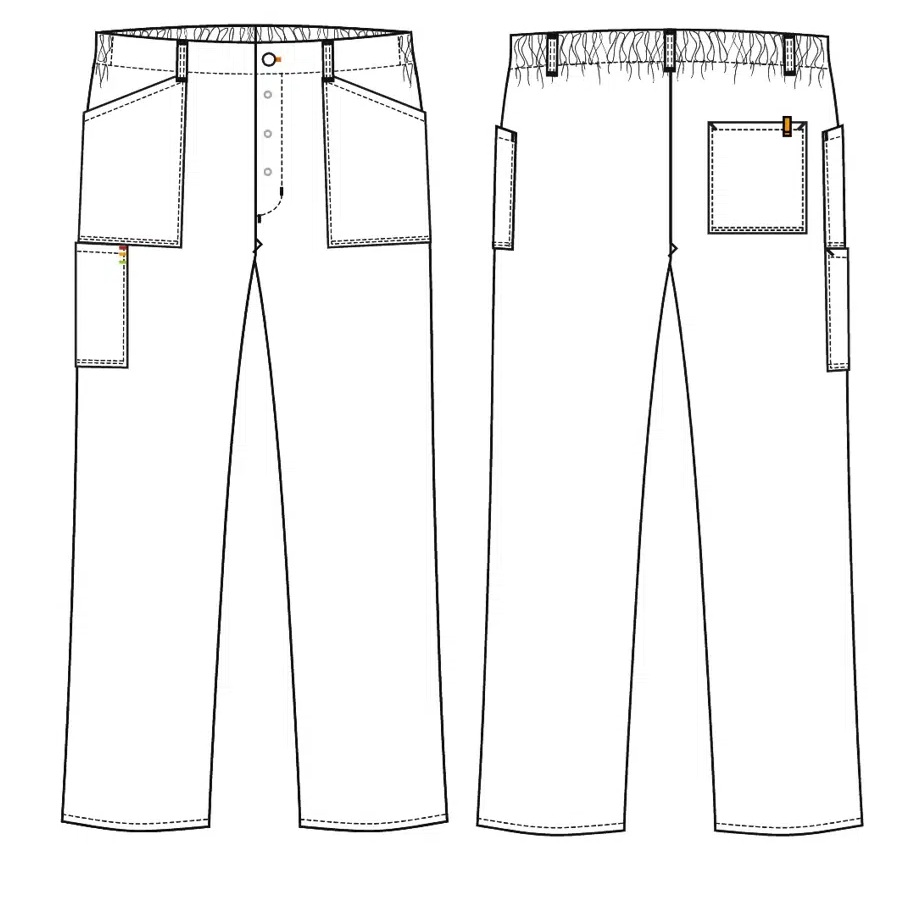 Unisex buks m/lårlomme, sort/hvid strib, 65/35% PES/CO, Kentaur, fra XS til 2XL (1 stk.)