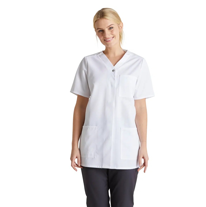 Unisex skjorte V-hals, hvid, 50/50% CLY/PES, Kentaur, fra 2XS til 2XL (1 stk.)