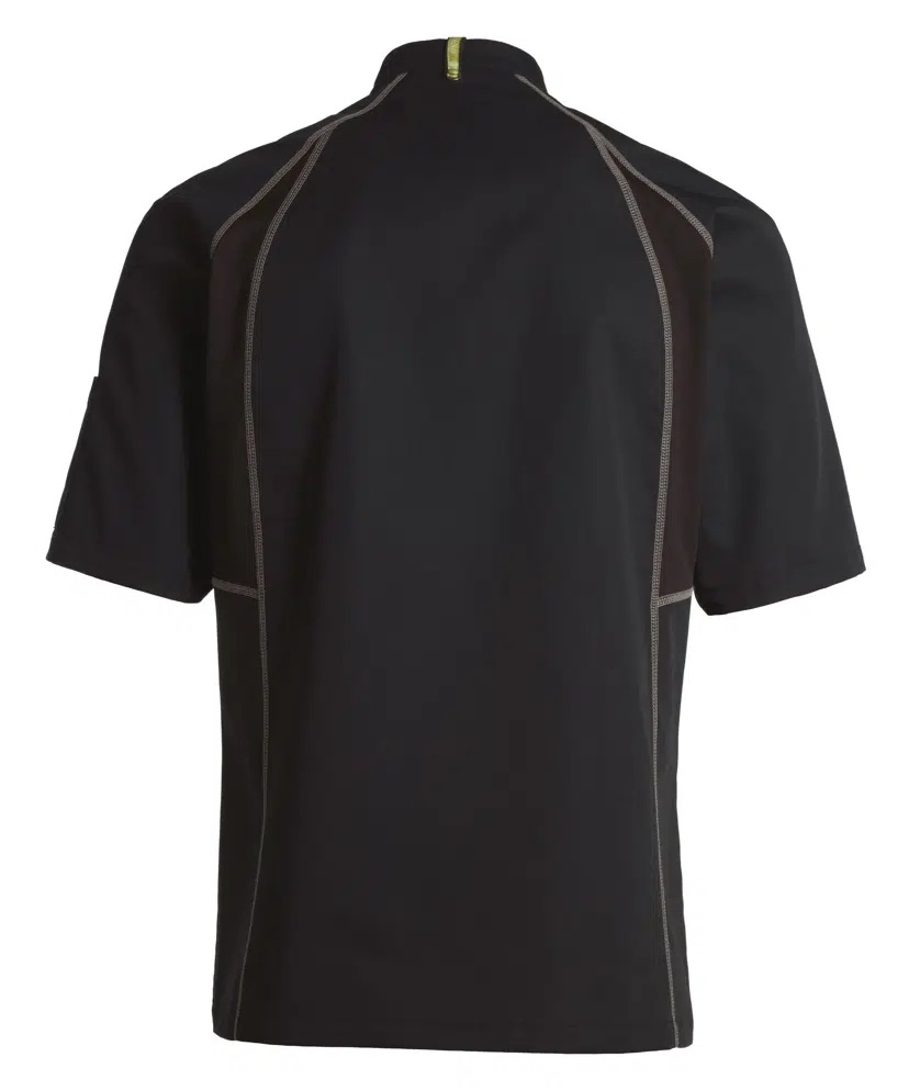 Unisex kokke-/tjenerjakke, sort m. grå flatlock, 65/35% rPES/CO, Kentaur, fra 2XS til 2XL (1 stk.)