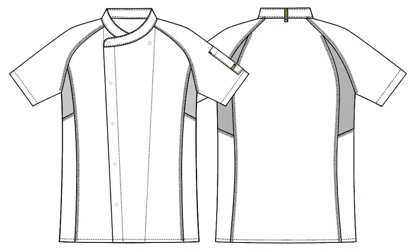 Unisex kokke-/tjenerjakke, sort m. grå flatlock, 65/35% rPES/CO, Kentaur, fra 2XS til 2XL (1 stk.)