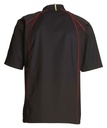 Unisex kokke-/tjenerjakke, sort m. rød flatlock, 65/35% rPES/CO, Kentaur, fra 2XS til 2XL (1 stk.)