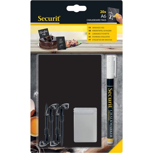 Tavleplader, A6 dobbeltsidede, sorte, Securit, (20 stk.)