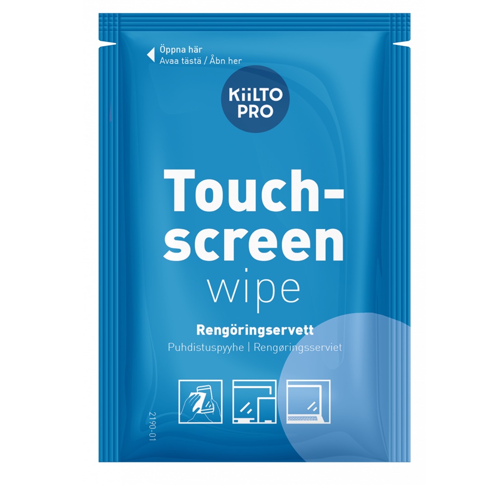 Renseservietter til skærm, Kiilto Pro Touchscreen Wipes, (1 pakke á 95 wipes)