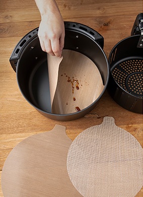 Airfryer bagepapir, genanvendelig, Ø25,5 cm, NoStik, (1 sæt á 2 stk.)