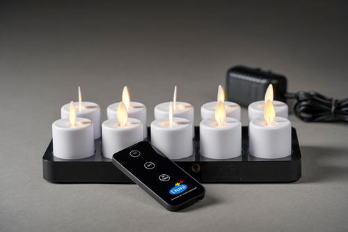 LEDlys sæt, Moving Flame, genopladelige, varm hvid, 38xØ36mm, 25t, (5 stk.)