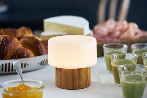 Lysestage til LED lys, Duni, Sister, bambus, 11xØ11cm, hvid (4 stk.)