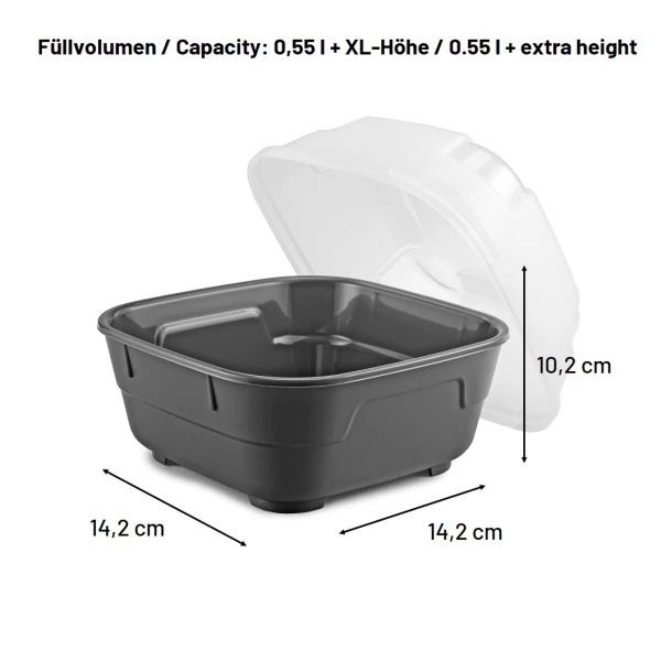 Genanvendelig plastskål med højt låg, 550ml, GoodBowl Tiny XL, Thermohauser, (sæt á 5 stk.)