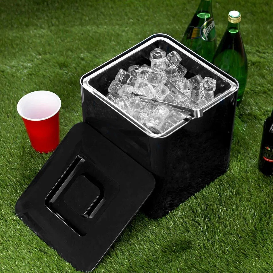 Isspand med låg, 10 ltr, 25x24cm, firkantet, plastik, sort, (1 stk.)