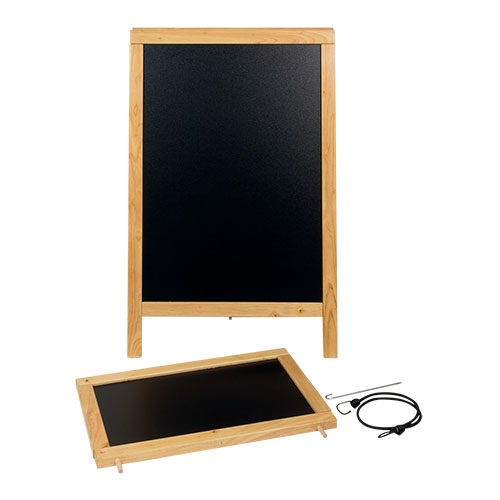 A-skilt / gadeskilt med topskilt, til kridtmakere, Securit, DELUXE, stort:121,5x55 cm, gummitræ/PP, bøgefarvet/sort, (1 stk.)