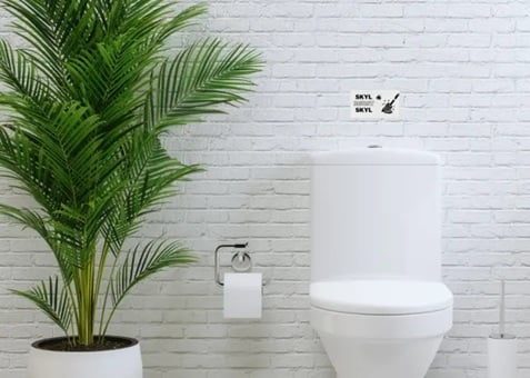 Toiletskilt "Børst-Skyl-Børst", 15x8,5 cm, aluminium, hvid, Securit, (1 stk.)