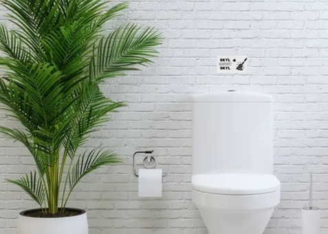 Toiletskilt "Børst-Skyl-Børst", 15x8,5 cm, aluminium, hvid, Securit, (1 stk.)