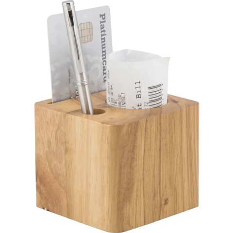 Regningholder i massivt træ, Securit® CUBE, 7x8x8 cm, teak, natur, (1 stk.)
