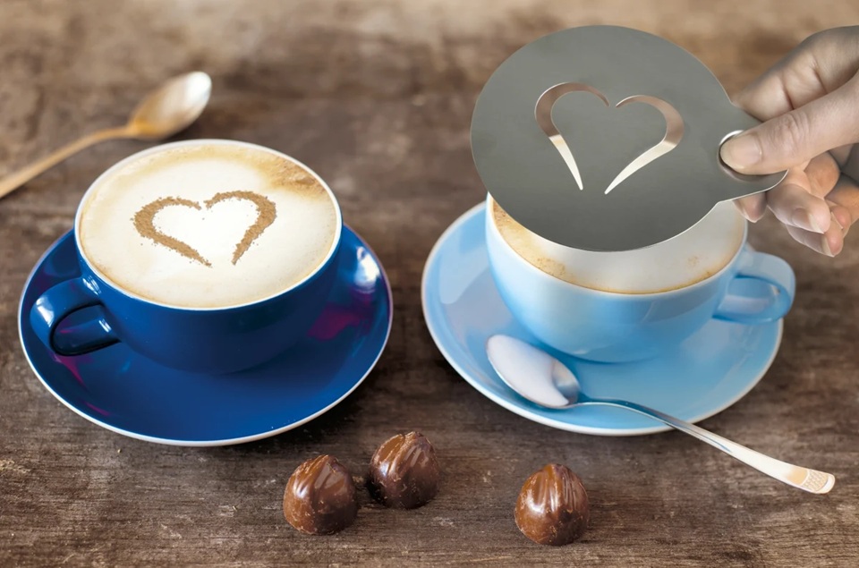 Kaffe stencils, Securit®, 2 motiver, 10x12,4 (Ø10) cm, rustfrit stål, (2 stk.)