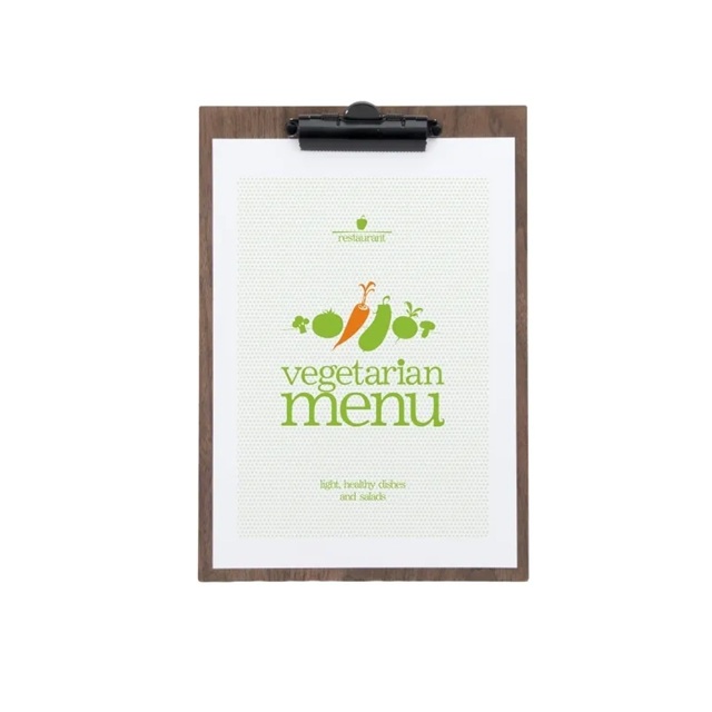 Clipboard menuholder, Securit® WALNUT, A4, lakeret valnøddetræ, (1 stk.)