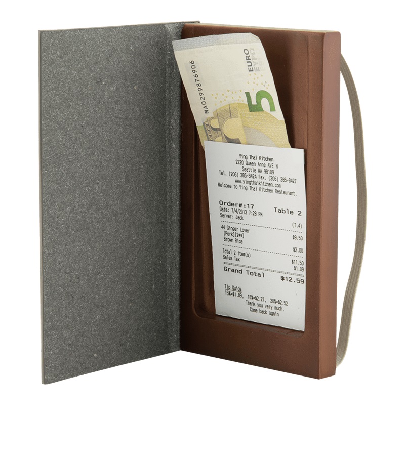 Regningsholder, Securit® LÆDER, 18,4x10,4x2 cm, træ/PU, træ/grå, (1 stk.)