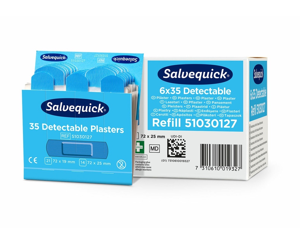 Sporbare plastre, blå, Salvequick, Cederroth 51030127, (6x35 stk.)