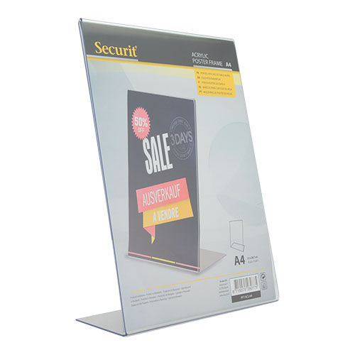 Borddisplay L-skilt, Securit, A4, akryl, klar transparent, (1 stk.)
