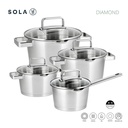 Grydesæt med låg, 4 dele, 18/10 stainless steel, SOLA Diamond, (1 sæt)