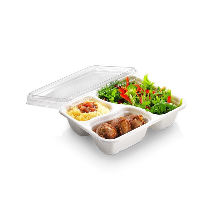 Transportbakke Menu PFAS-free sukkerrørsfiber, 400/200/150ml 3 rum, 227x178x45mm, hvid