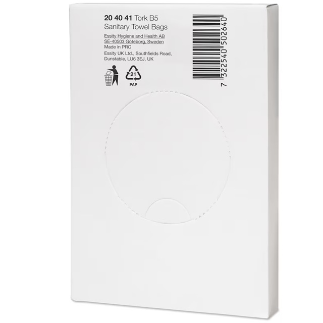 204041 Tork B5 - Hygiejneposer Hvid 13,5 x 25 cm.