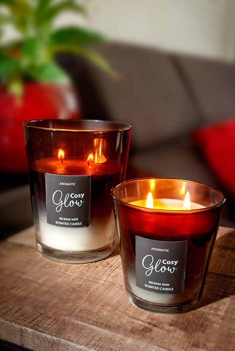 Duftlys i glas, kraftig duft, sort, 540g, 12x12x14cm