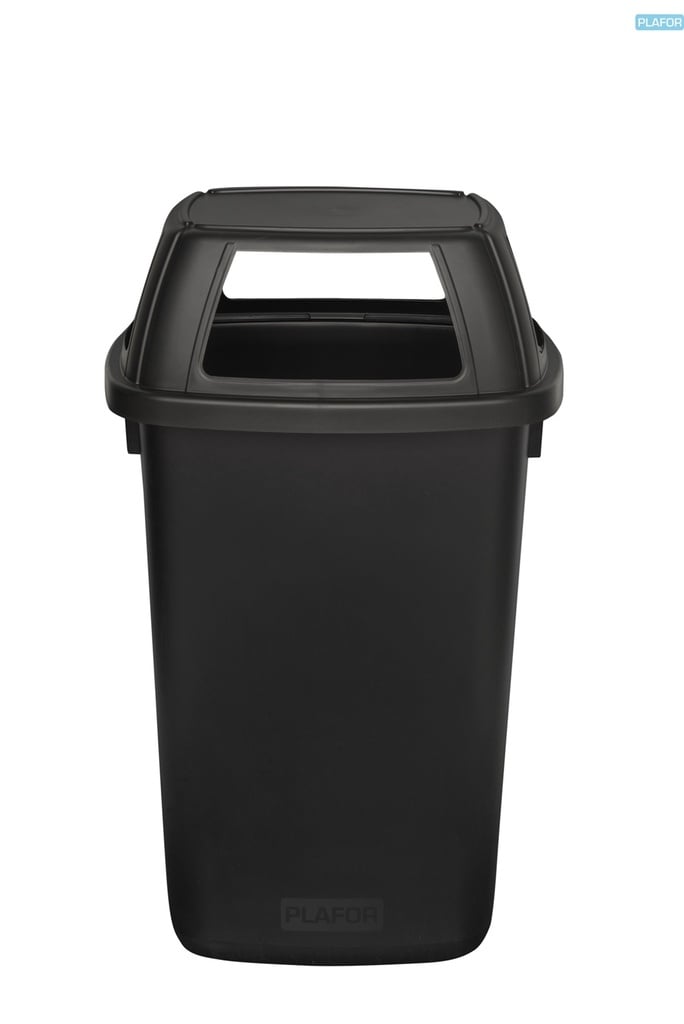 LUX affaldsspand m/ top, 90 ltr, 92x35x40 cm, 4-siders åben låg, sort, genanvendt plast
