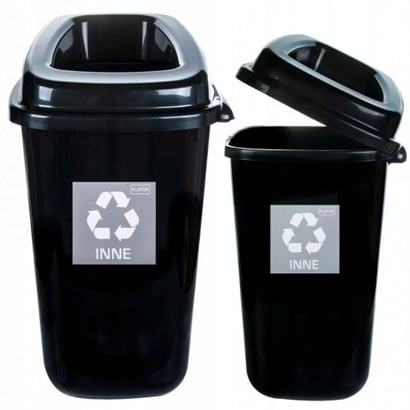 Affaldsspand m/ top, 28 ltr, 52x35x32cm, sort, genanvendt plast, Plafor 683-06