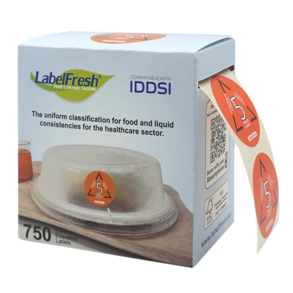 Etiketter til madkonsistensmærkning, IDDSI 5 - hakket og fugtig, LabelFresh, (pk á 750 stk.)