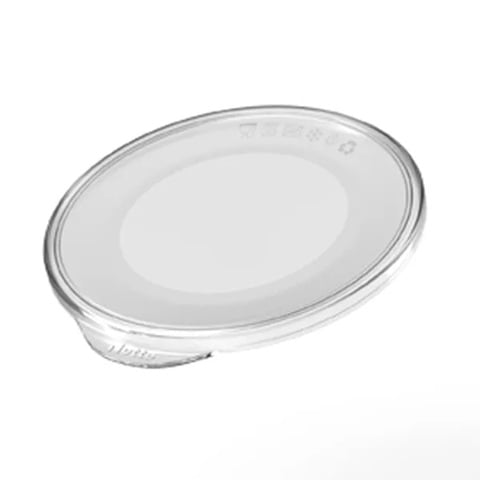 Fladt låg t/ 480/750ml genanvendeligt plastbæger, Ø13,1x7,5cm, PP, klar
