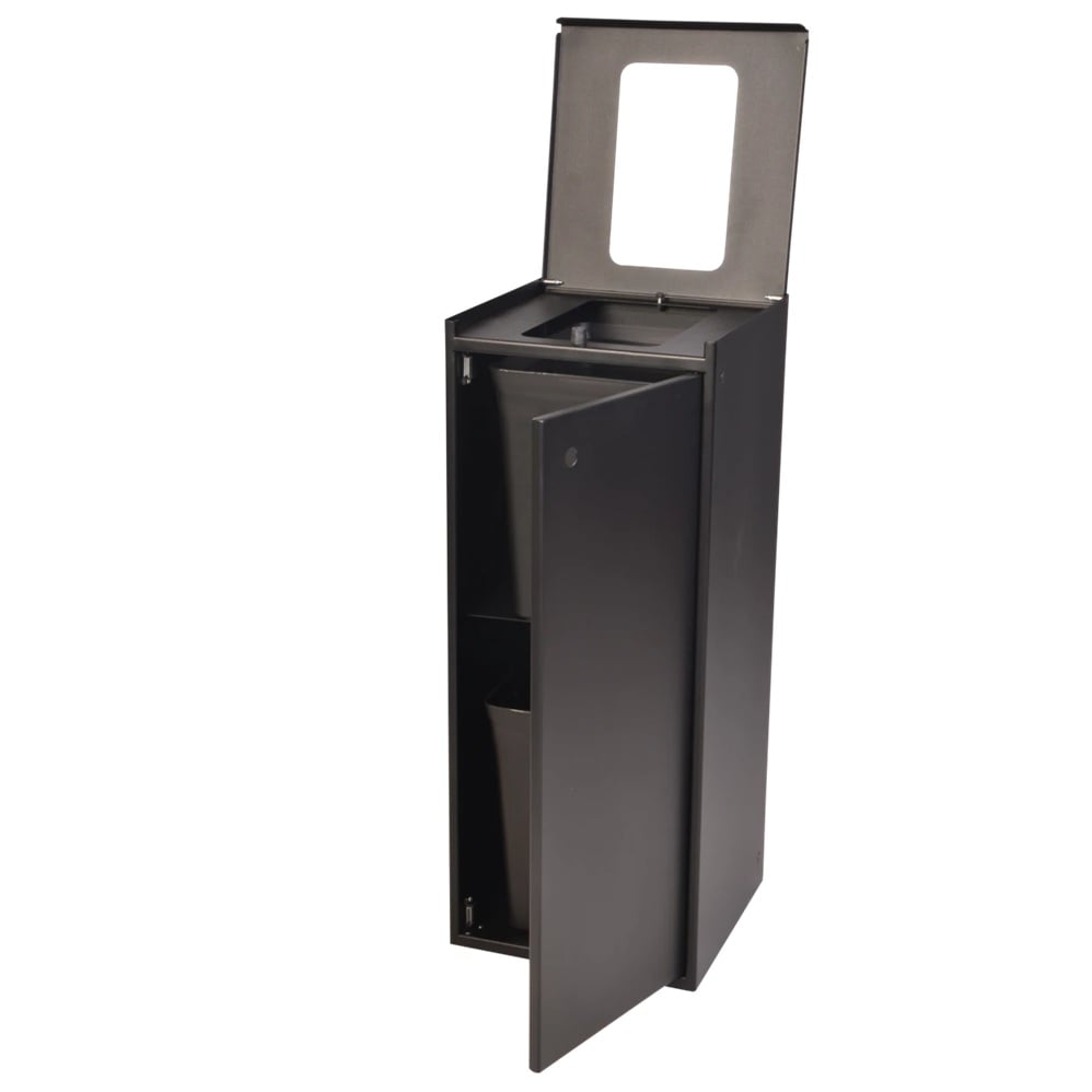 Affaldsspand m/ 2x20 ltr rum, åbent indkast i top og lukket front, 34,5x34,5x86,5cm, sort, Tina Trolleys